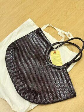 Dragon Diffusion Woven Leather Tote Dark Brown